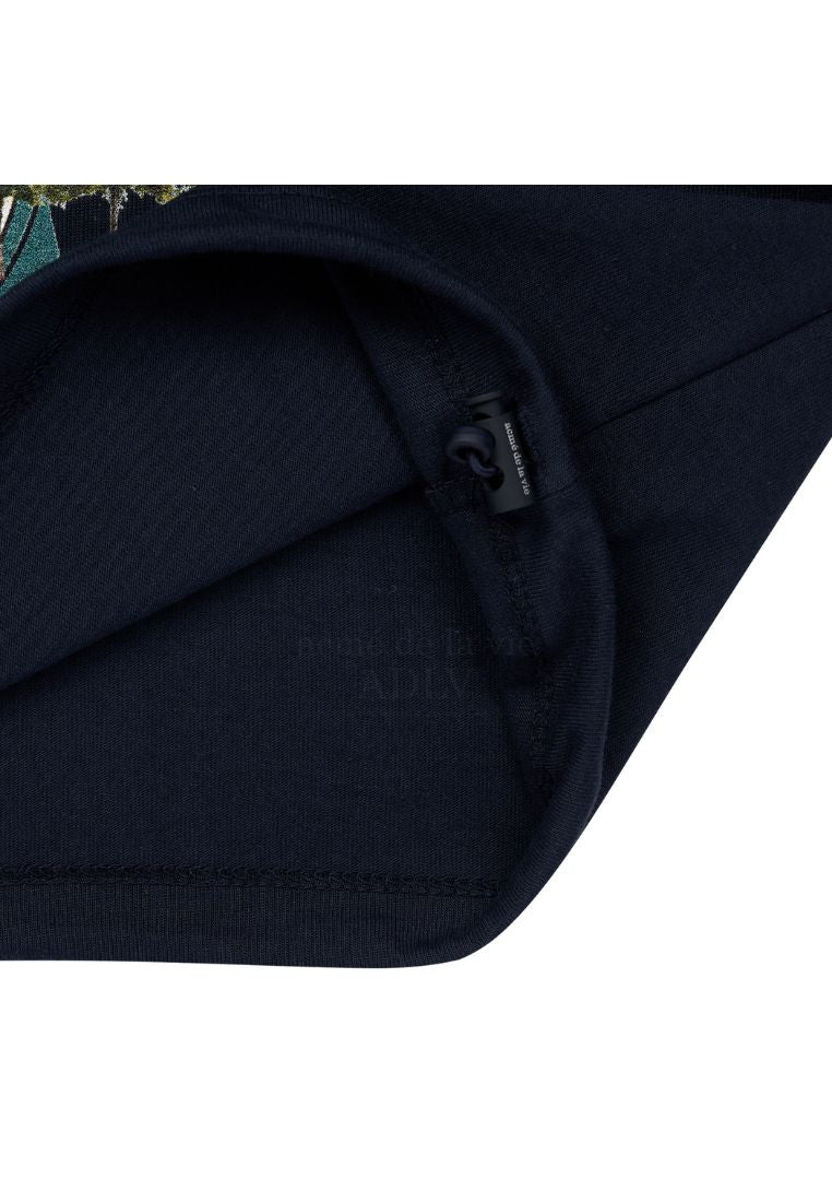 Greenery Artwork Crop Top Short Sleeve T-Shirt Navy