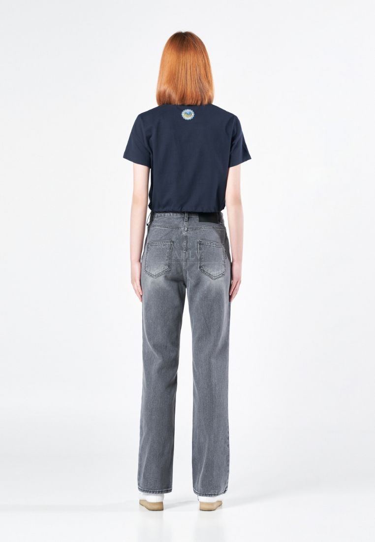 Greenery Artwork Crop Top Short Sleeve T-Shirt Navy