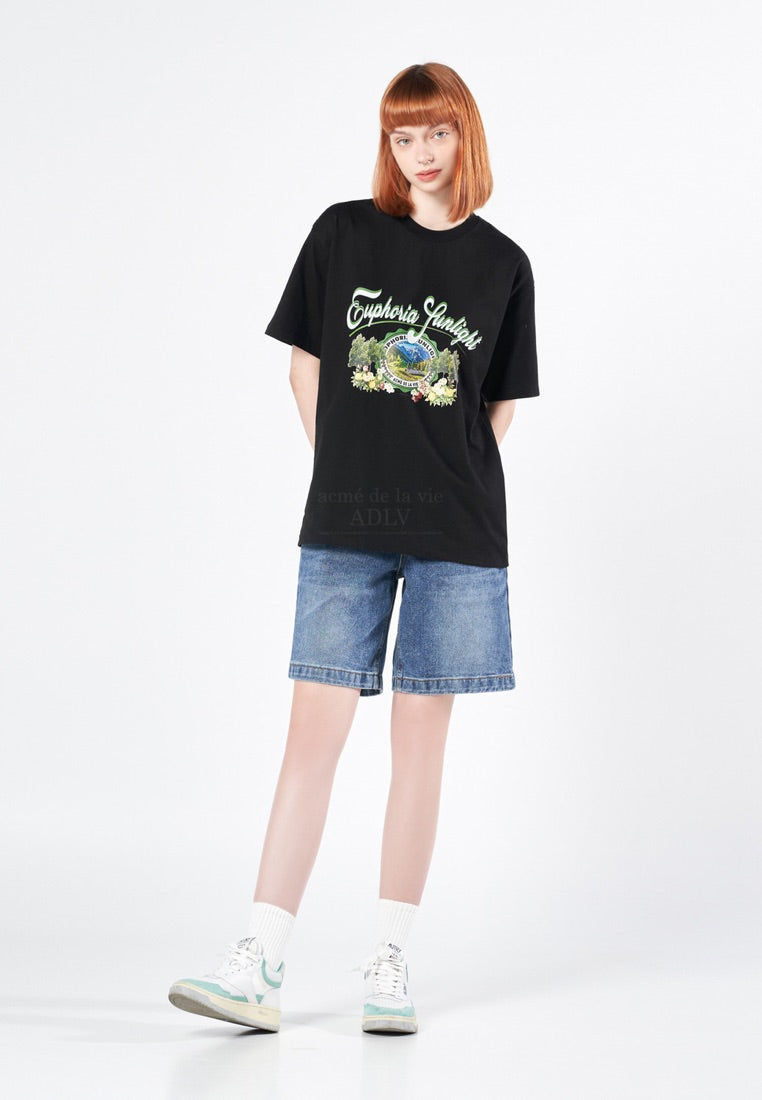 GREENERY ARTWORK BASIC Short Sleeve T-Shirt Black