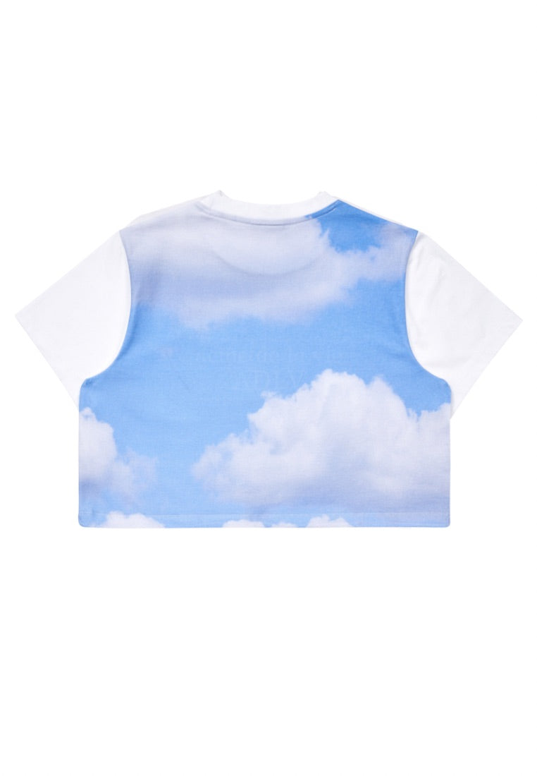 Cloud Artwork Crop Top Short Sleeve T-Shirt White