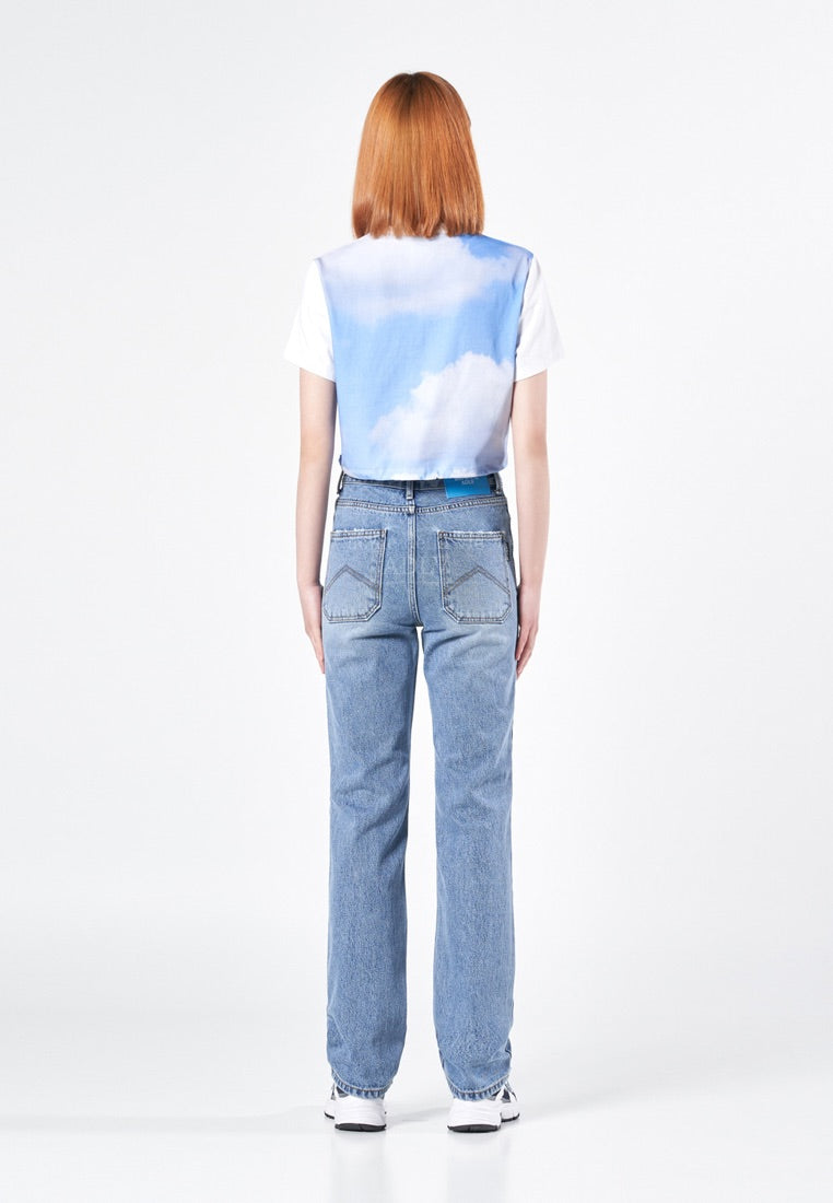 Cloud Artwork Crop Top Short Sleeve T-Shirt White