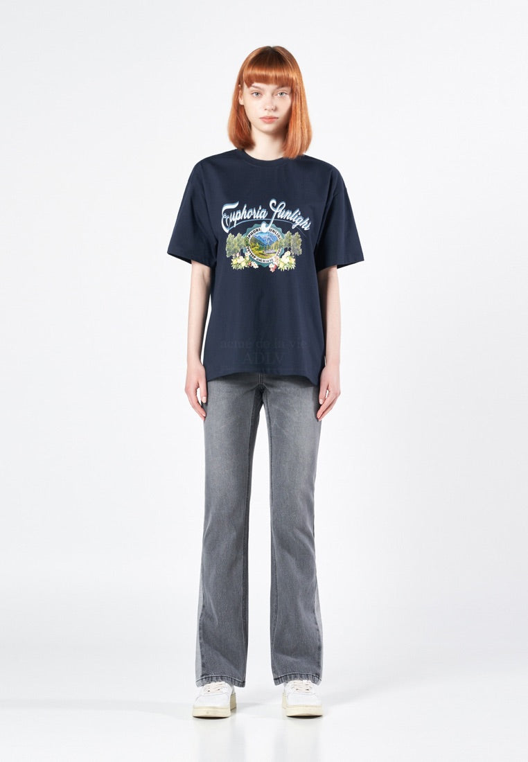 GREENERY ARTWORK BASIC Short Sleeve T-Shirt Navy