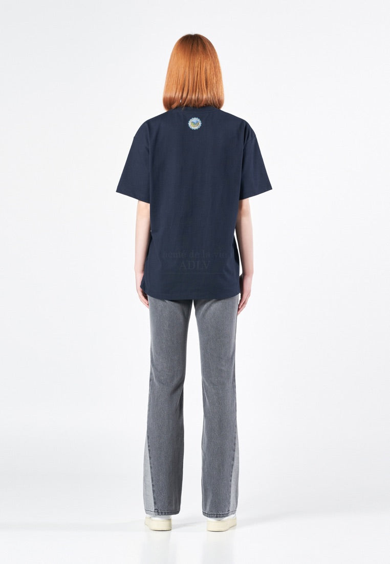 GREENERY ARTWORK BASIC Short Sleeve T-Shirt Navy