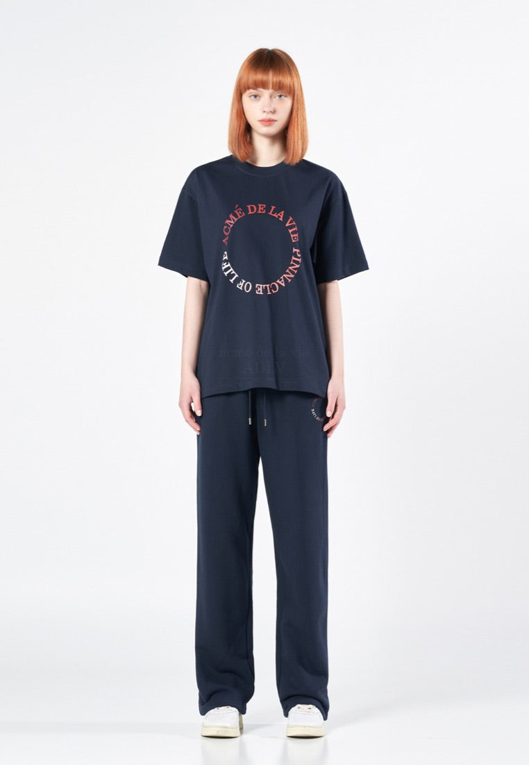 Circle Logo Artwork Basic Short Sleeve T-Shirt Navy