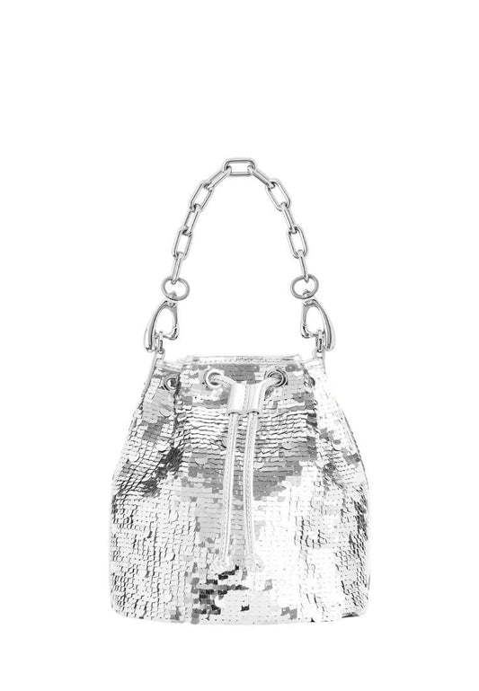 Yulia Metallic Sequin Bucket Bag - Silver