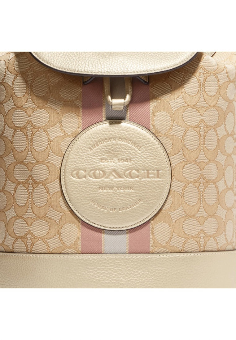 Dempsey Drawstring Backpack In Signature Jacquard With Coach Patch And Stripe Metallic Soft Gold
