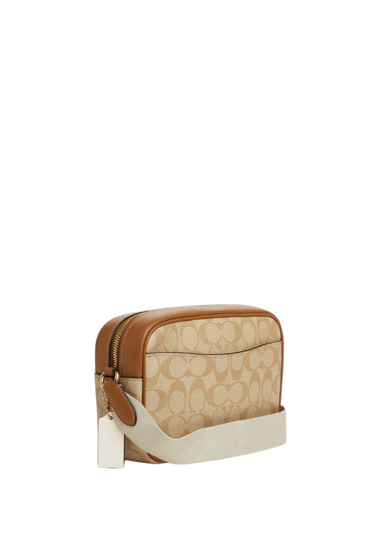 Jamie Camera Bag In Signature Canvas With Stripe Chalk Lt Saddle
