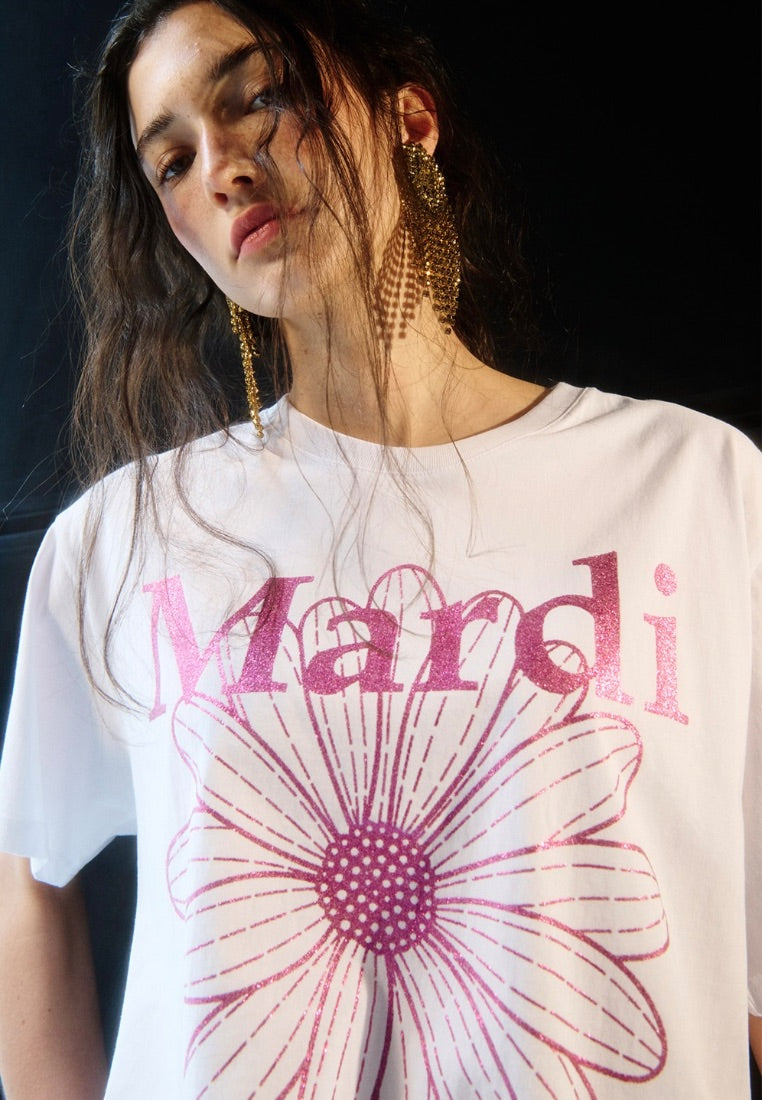 T-Shirt FlowerMardi Glitter White Violet