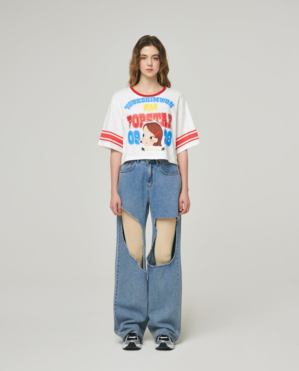 Pop Star Semi Crop T-Shirt F Ria