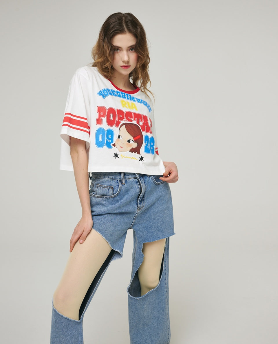 Pop Star Semi Crop T-Shirt F Ria