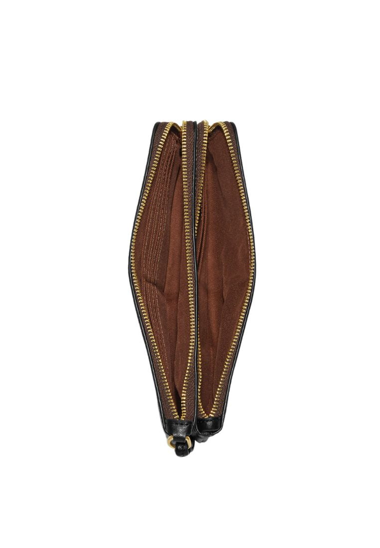 Double Zip Wallet In Blocked Signature Canvas Khaki Brown Multi
