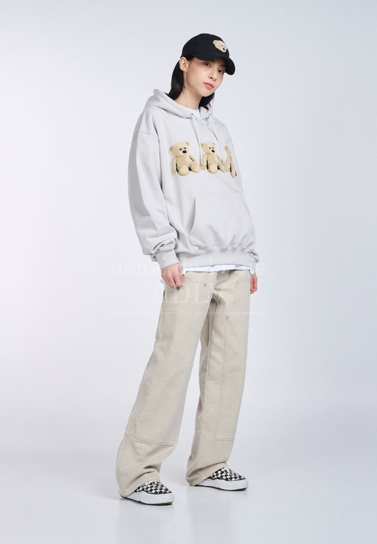 Three Boucle Bear Hoodie Light Grey