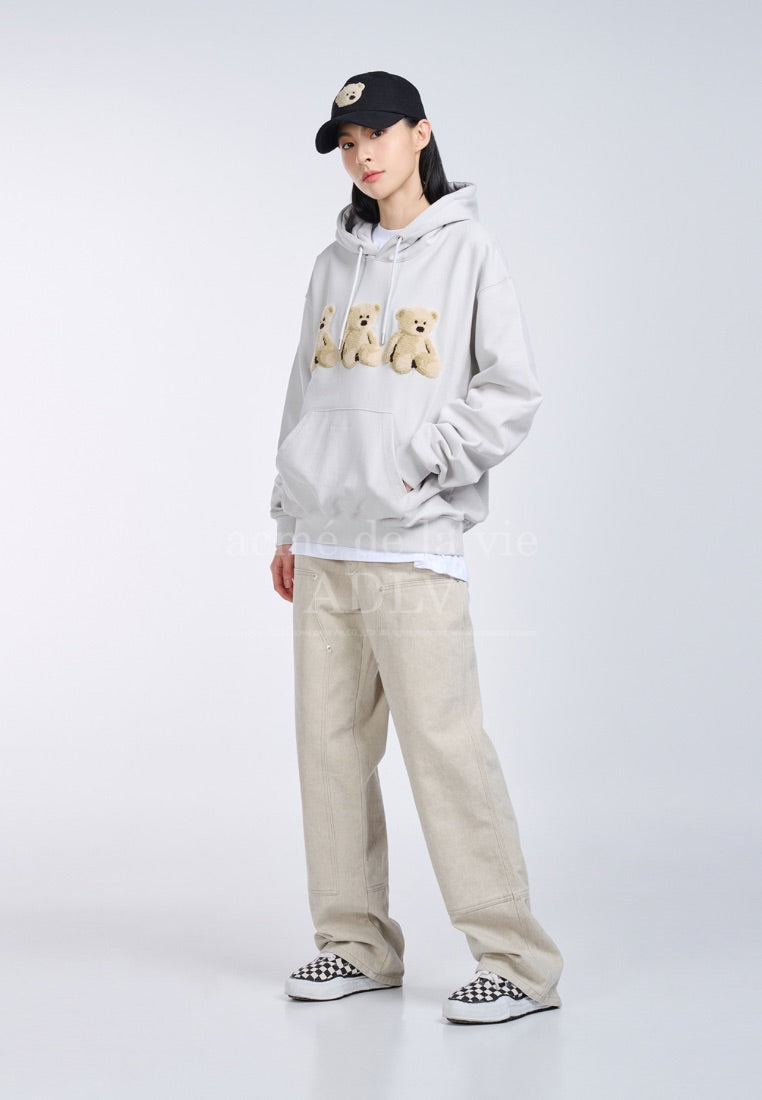Three Boucle Bear Hoodie Light Grey