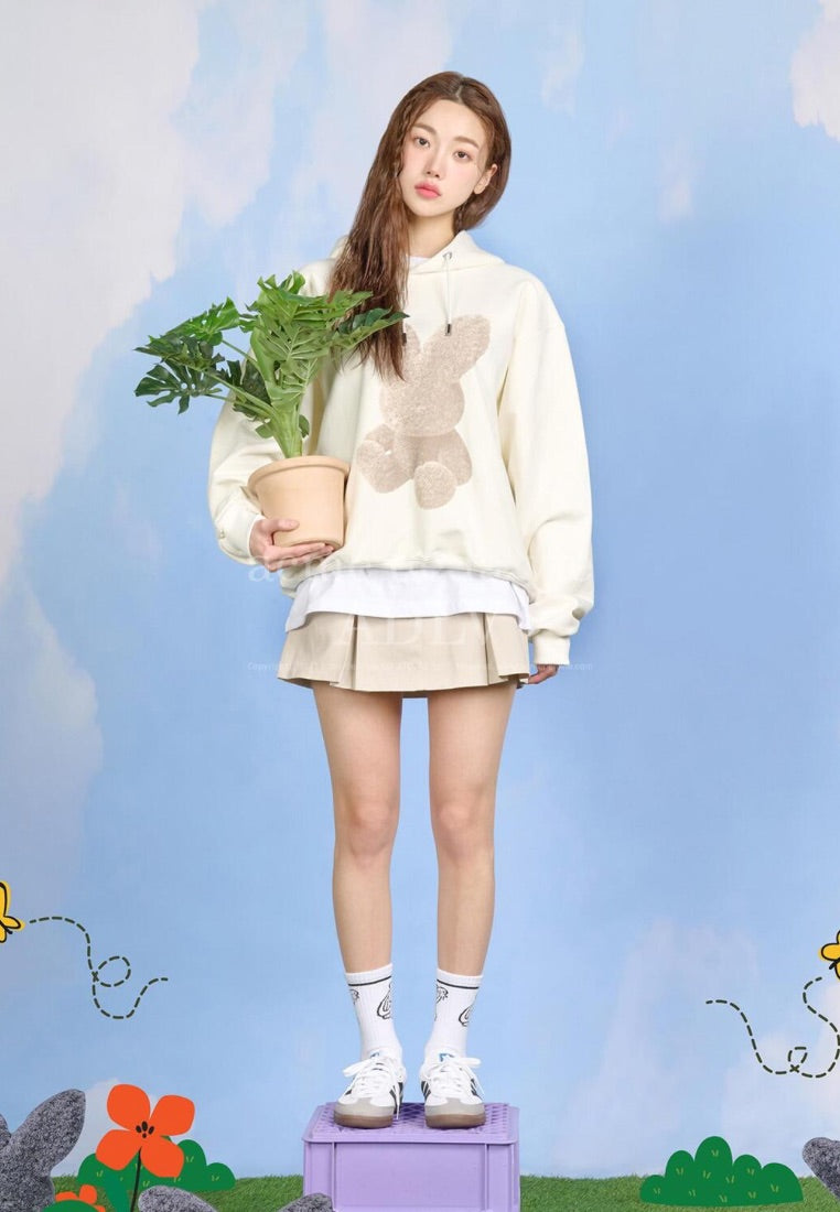 Cream Fuzzy Rabbit Hoodie