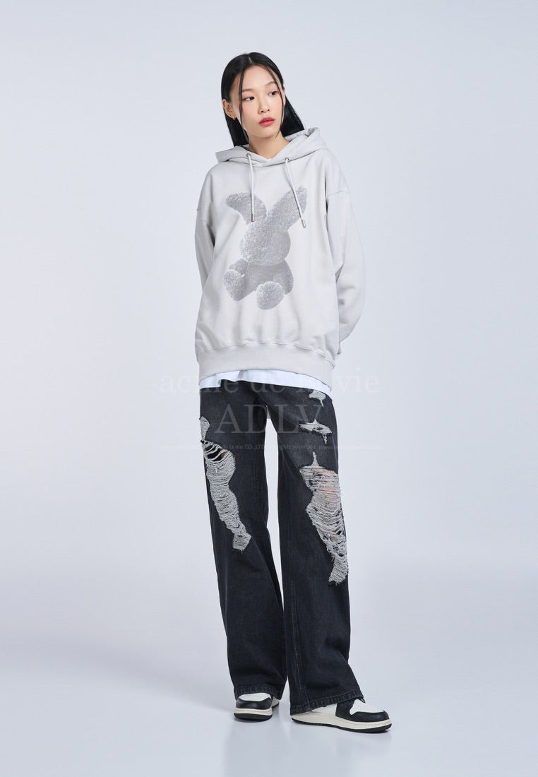 Grey Fuzzy Rabbit Hoodie Grey