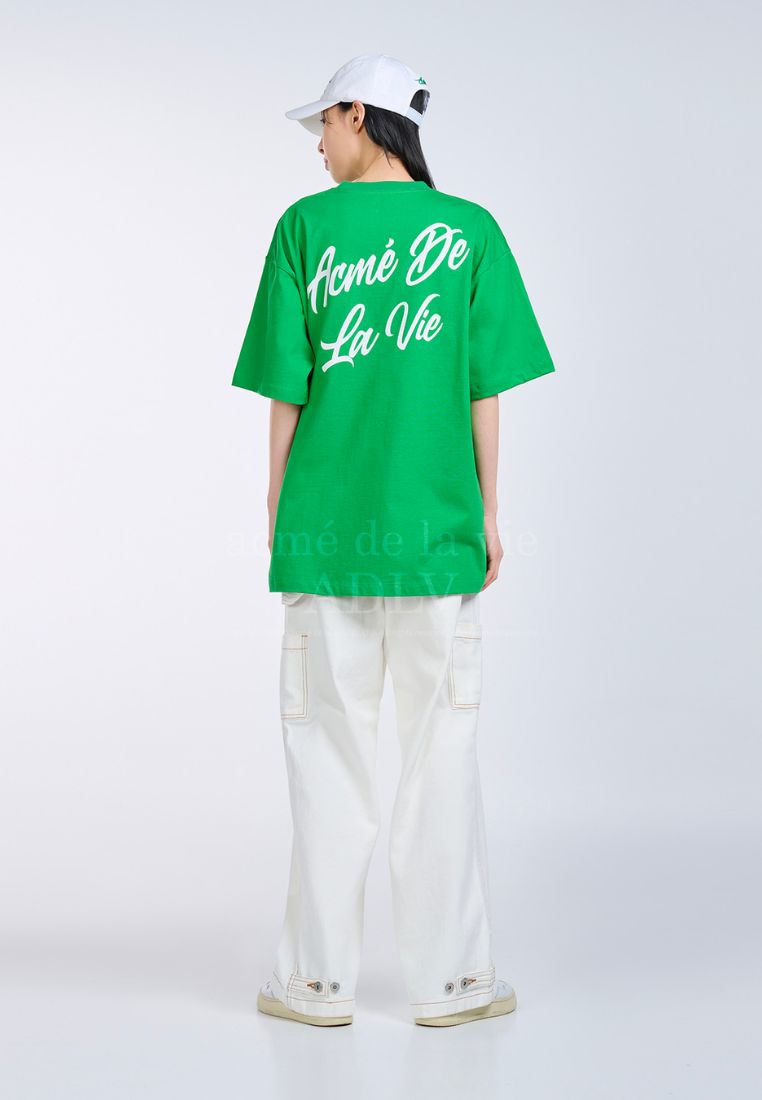 Script Logo Printing Short Sleeve T-Shirt Green