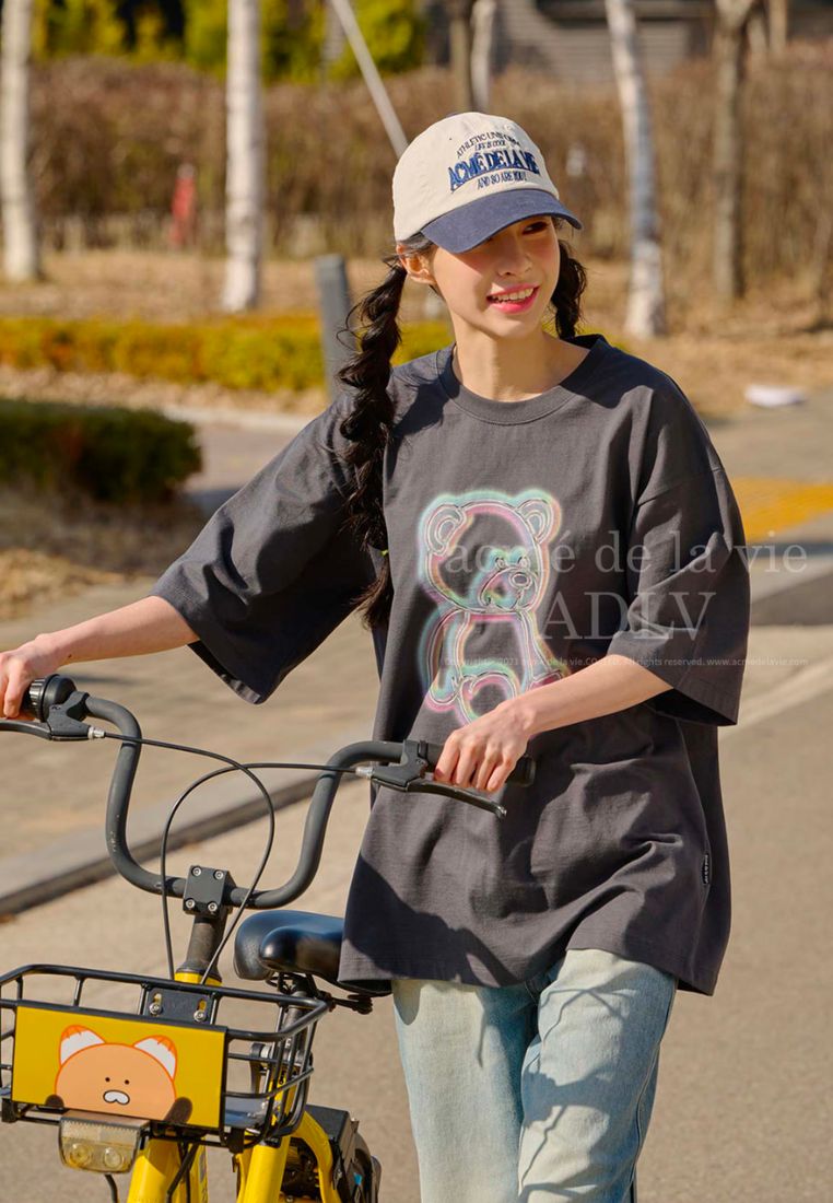 Metal Line Bear Short Sleeve T-Shirt Charcoal