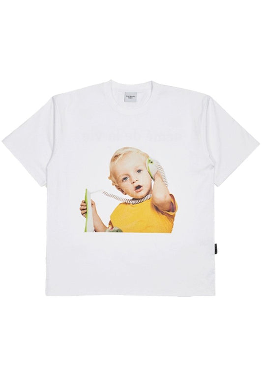 Baby Face Telephone Baby Short Sleeve T-Shirt R White