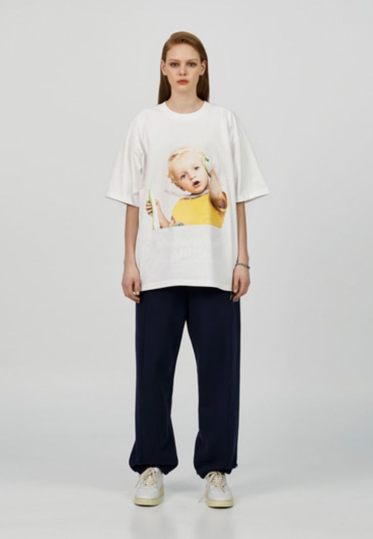 Baby Face Telephone Baby Short Sleeve T-Shirt R White