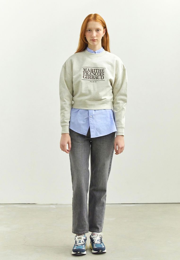 W Classic Logo Crop Sweatshirt Oatmeal