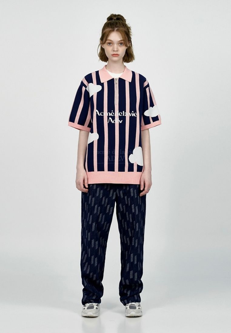 Cloud Logo Short Sleeve Knit Navy