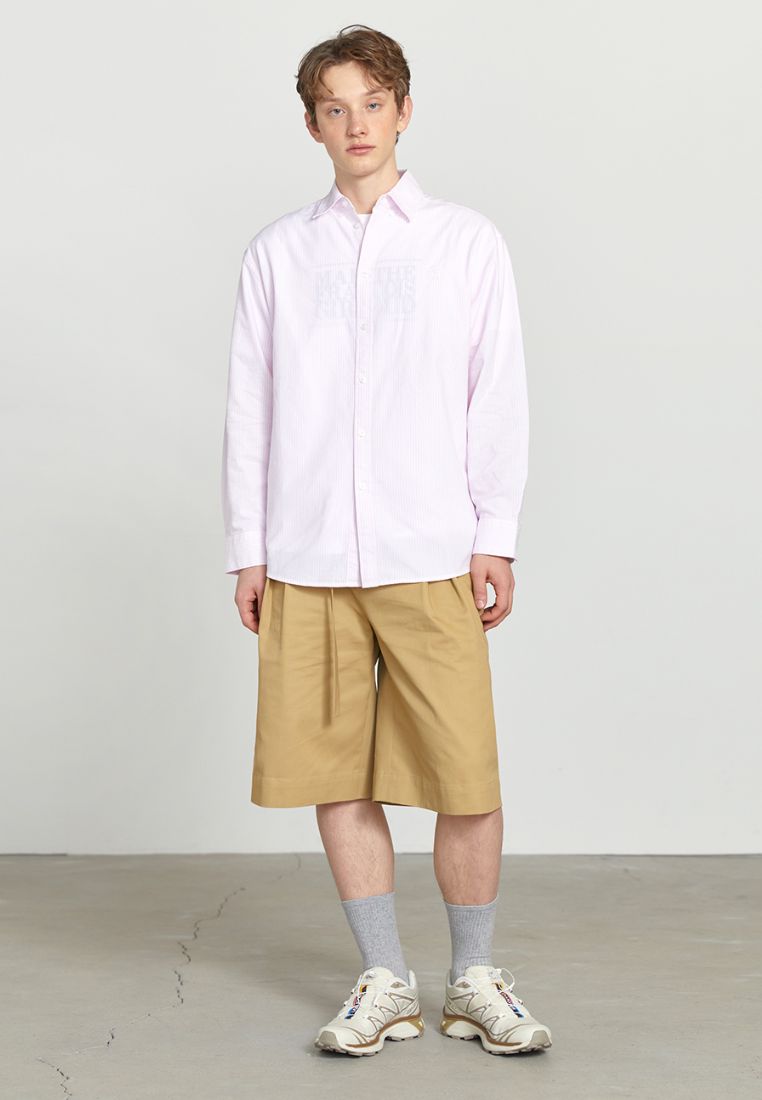 Embroidery Oxford Shirt Stripe Pink