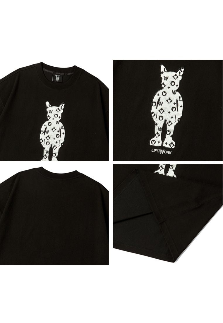 Embroidery Mono Figure T-Shirt Black