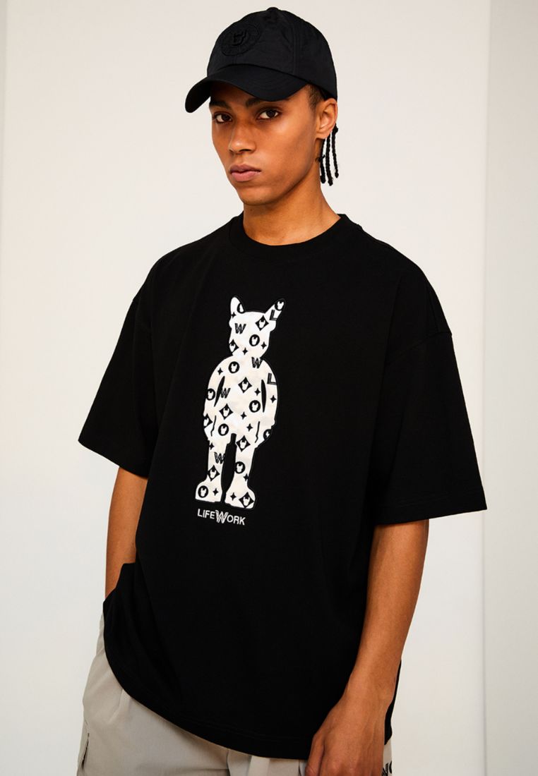 Embroidery Mono Figure T-Shirt Black