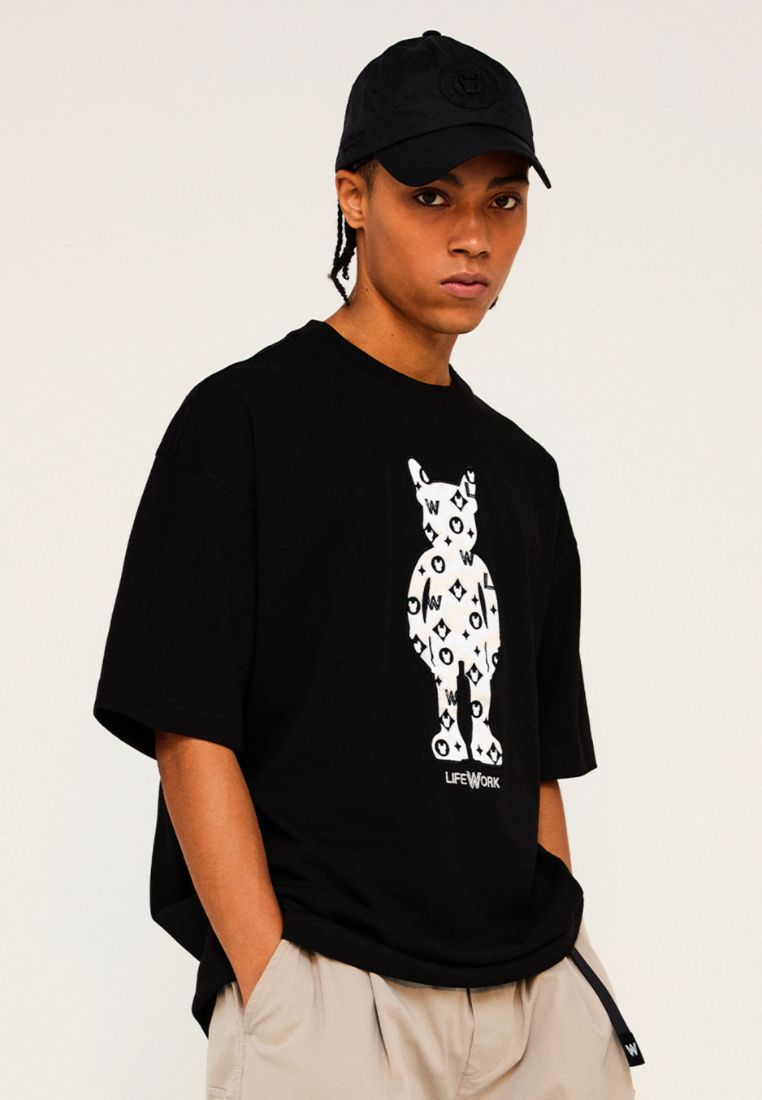Embroidery Mono Figure T-Shirt Black