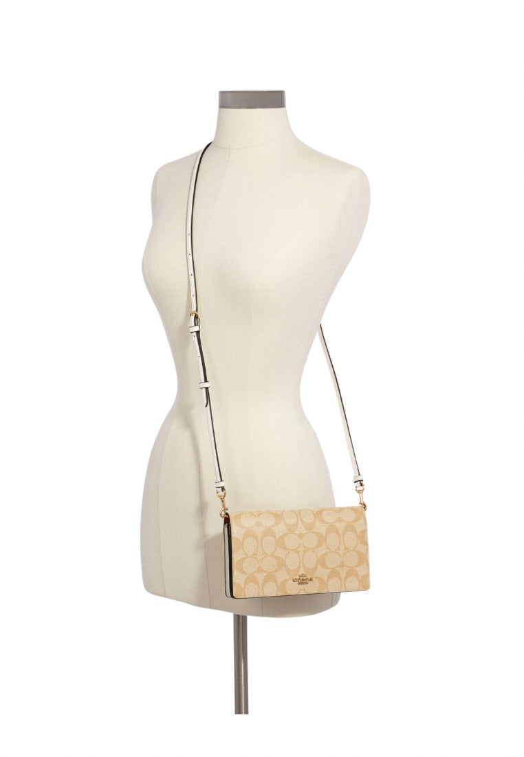 Anna Foldover Clutch Crossbody In Signature Canvas Light Khaki Chalk