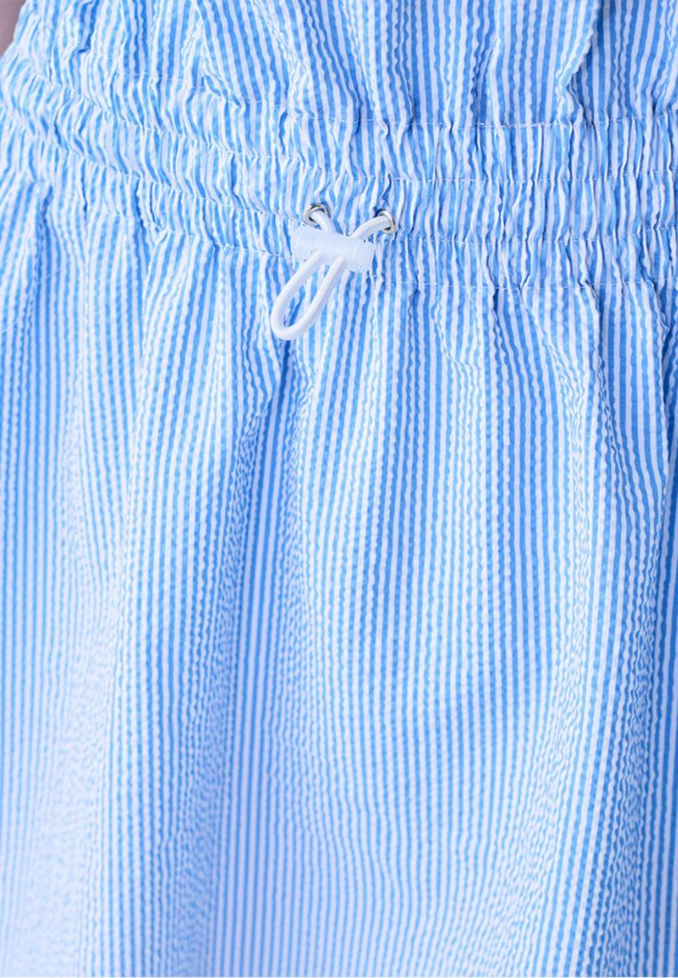 SEERSUCKER Flare Mini Dress Flower Needlework Sky Navy