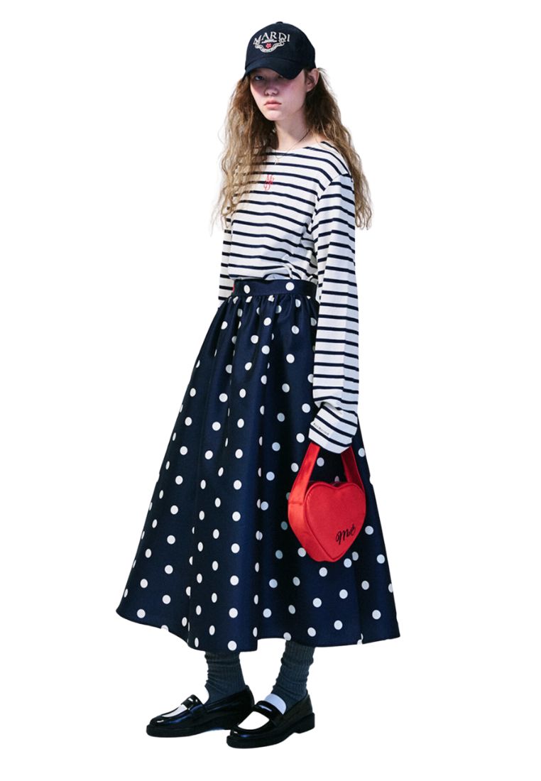 Volume Maxi Skirt Crape Dot Navy Red