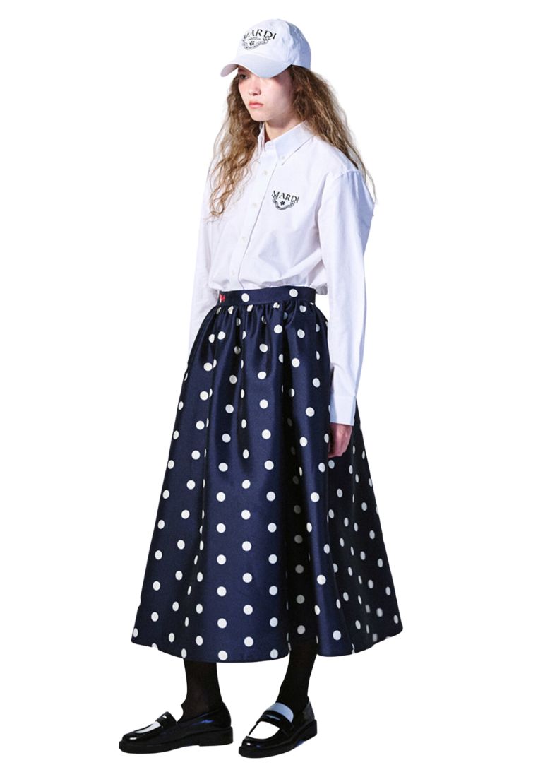 Volume Maxi Skirt Crape Dot Navy Red