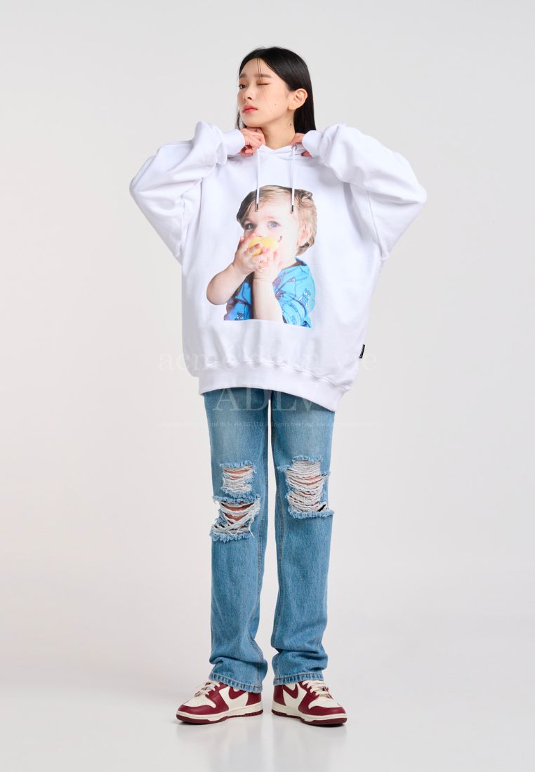 Baby Face Pear-Eating Baby Hoodie White