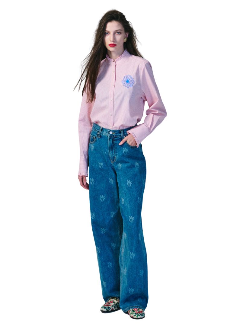 Shirt Frill Collar Stripe Pink Blue