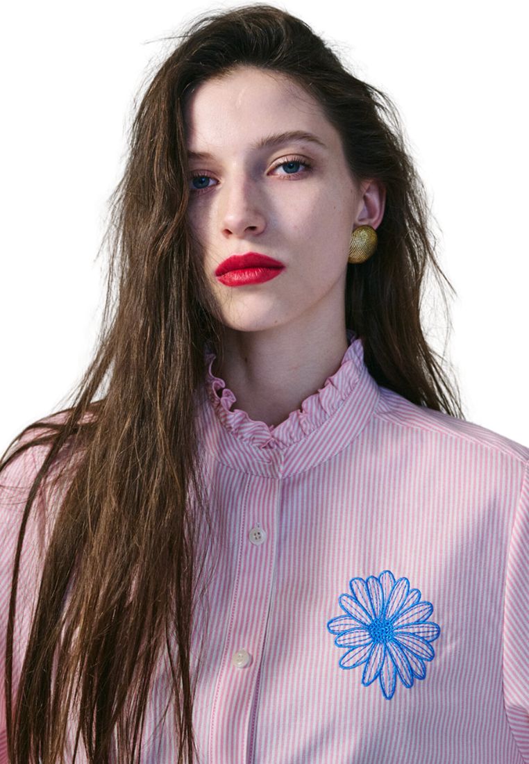 Shirt Frill Collar Stripe Pink Blue