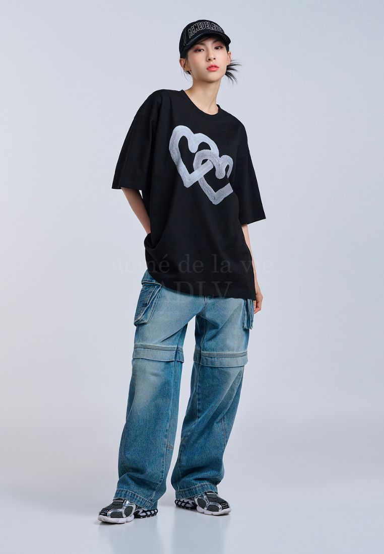 Fuzzy Heart Artwork Short Sleeve T-Shirt Black