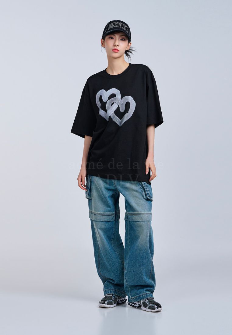 Fuzzy Heart Artwork Short Sleeve T-Shirt Black