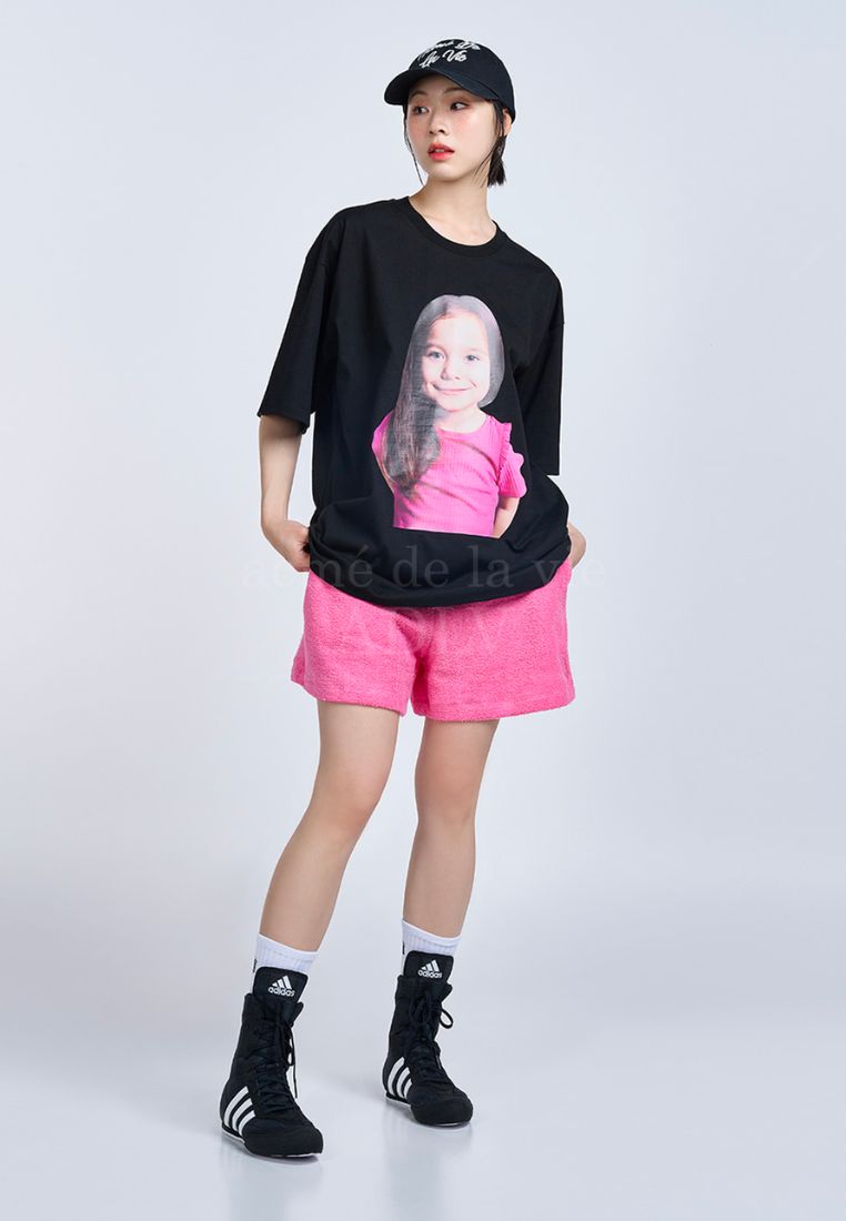 Baby Face Pink Short T-Shirt Girl Short Sleeve T-Shirt Black