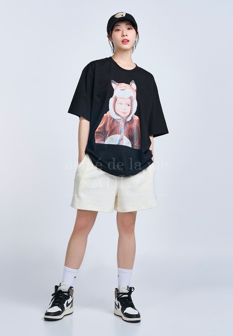 Baby Face FOX DOLL Short Sleeve T-Shirt Black