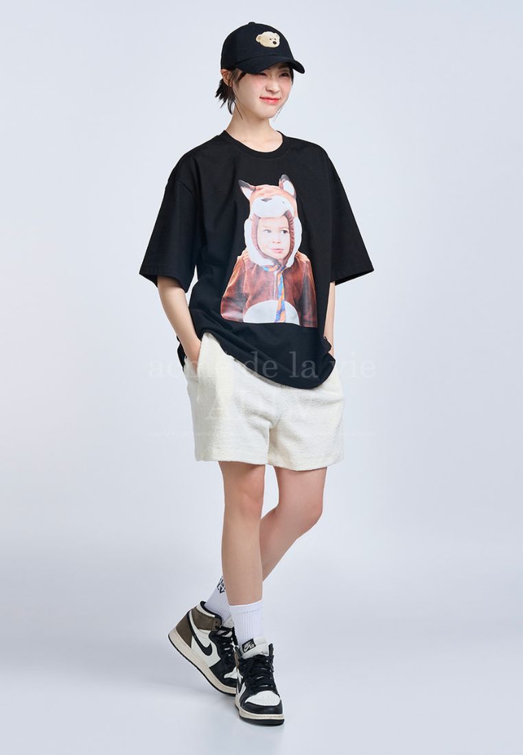 Baby Face FOX DOLL Short Sleeve T-Shirt Black