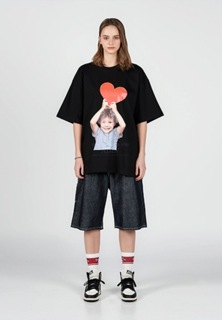 Baby Face HEART BOY Short Sleeve T-Shirt Black