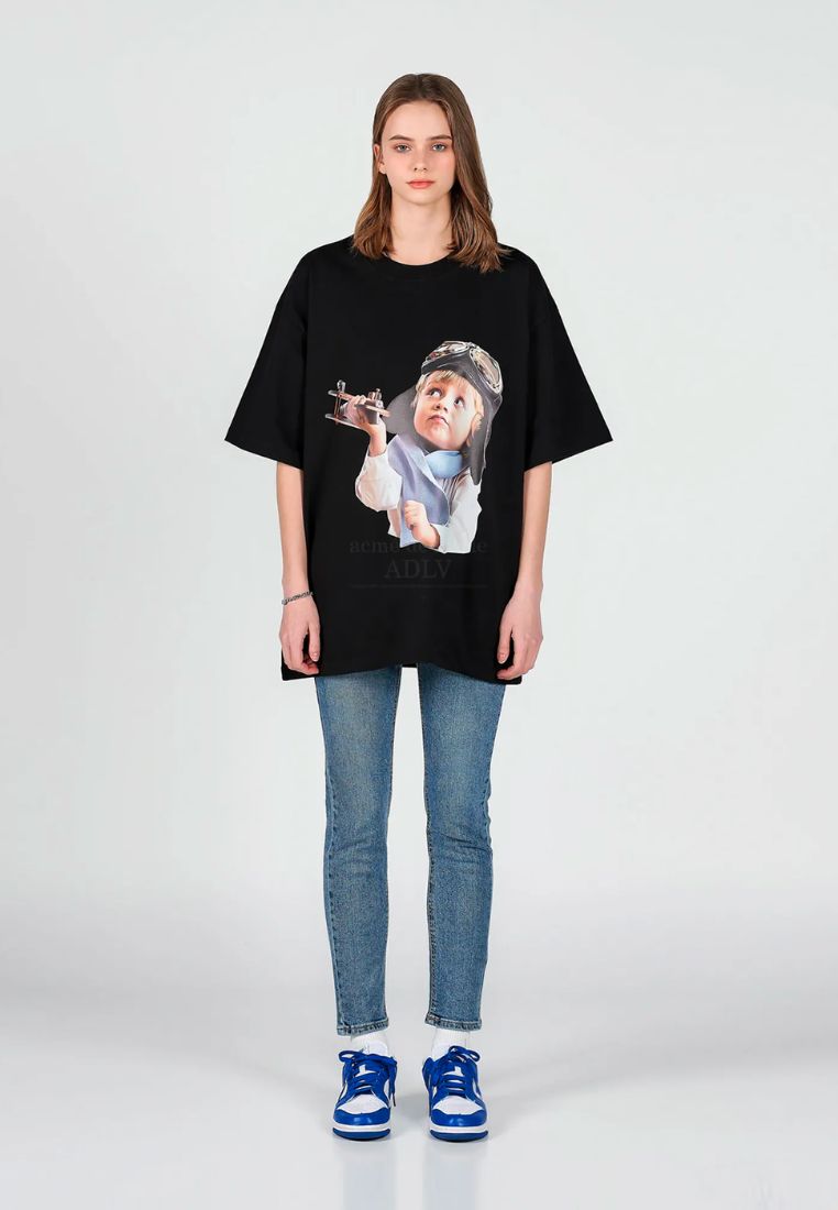 Baby Face Helicopter Boy Short Sleeve T-Shirt Black