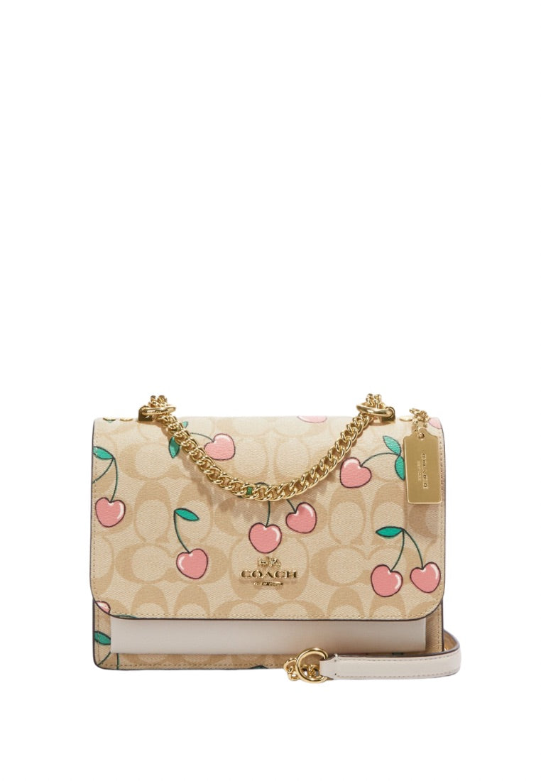 Klare Crossbody In Signature Canvas With Heart Cherry Print Light Khaki Multi