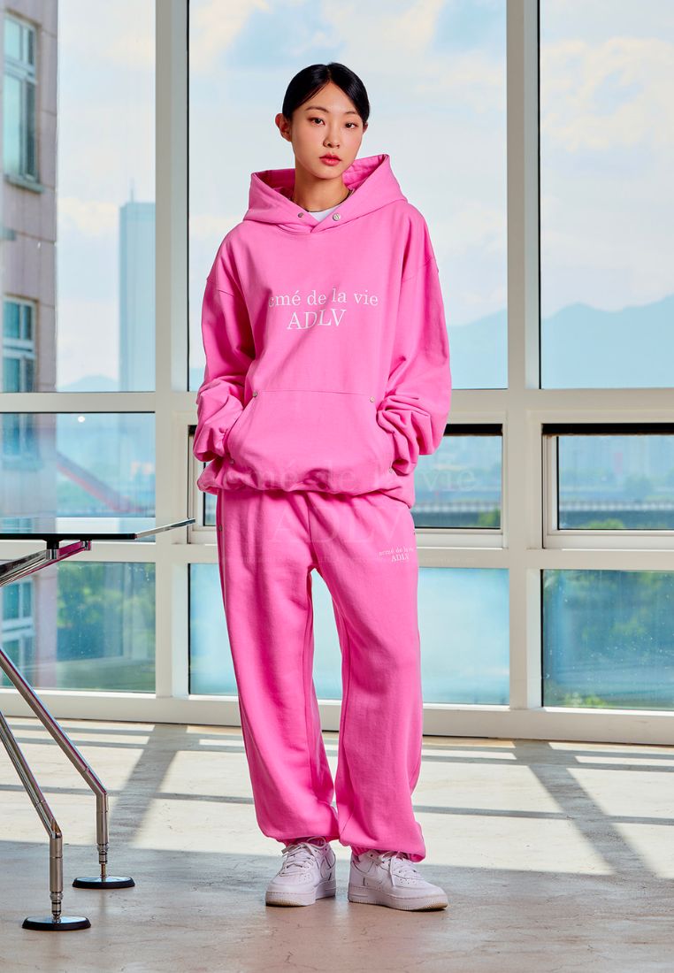 Basic Logo Rivet Point Hoodie Pink
