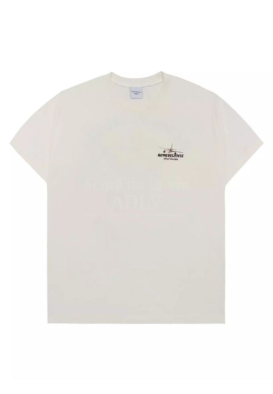 World Wide Airplane Bear Artwork Short Sleeve T-Shirt Cream