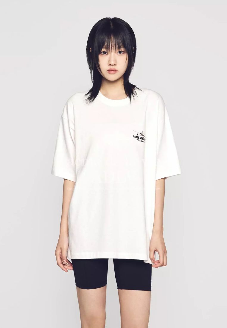 World Wide Airplane Bear Artwork Short Sleeve T-Shirt Cream