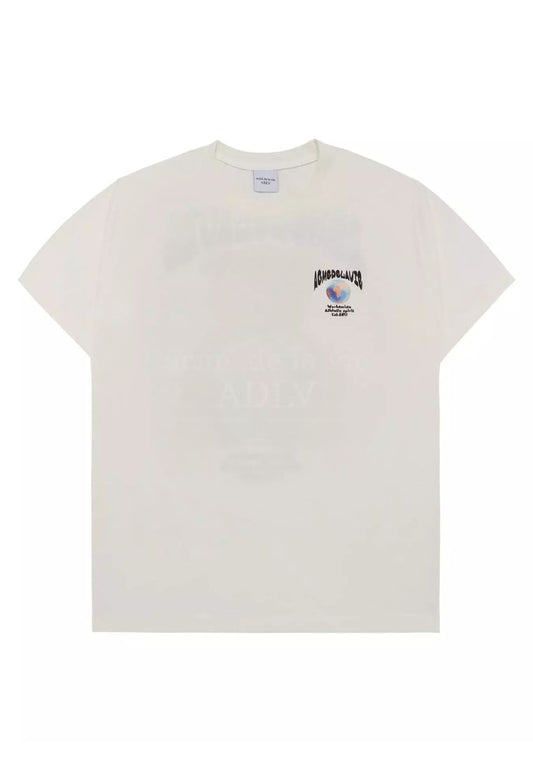 World Wide Globe Bear Artwork Short Sleeve T-Shirt Cream