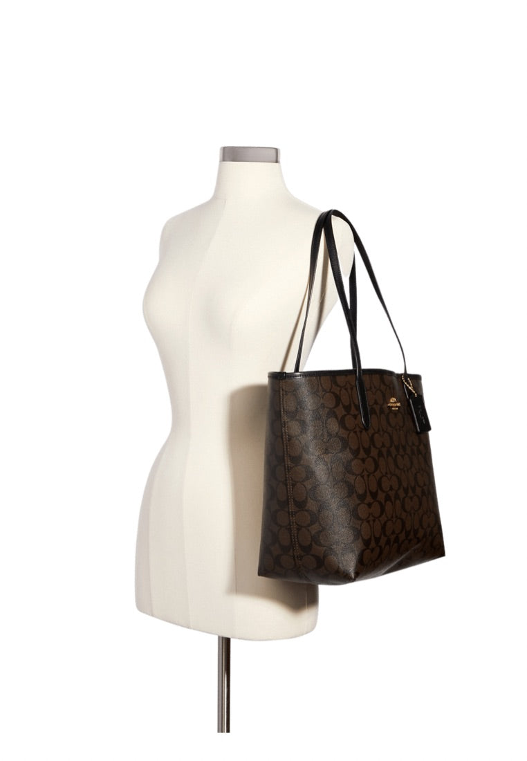 City Tote In Signature Canvas Brown Black
