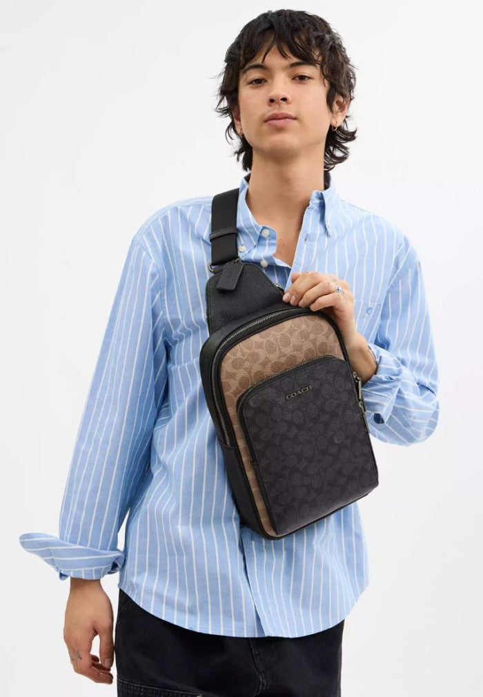 Ethan Pack In Blocked Signature Canvas Tan Charcoal Black